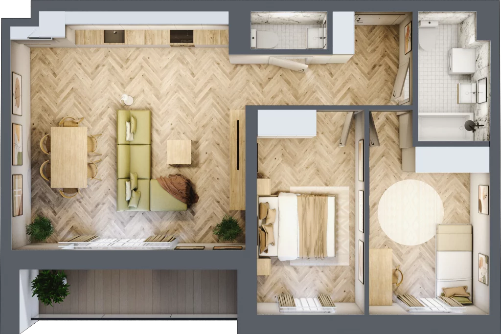 3 pokoje, mieszkanie 65,85 m², piętro 1, oferta nr B2.9, Fokus Bielany, Bielany Wrocławskie, ul. Kolejowa 5