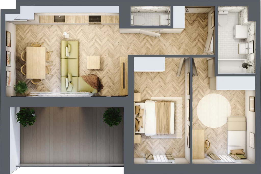 3 pokoje, mieszkanie 57,70 m², piętro 3, oferta nr B2.21, Fokus Bielany, Bielany Wrocławskie, ul. Kolejowa 5