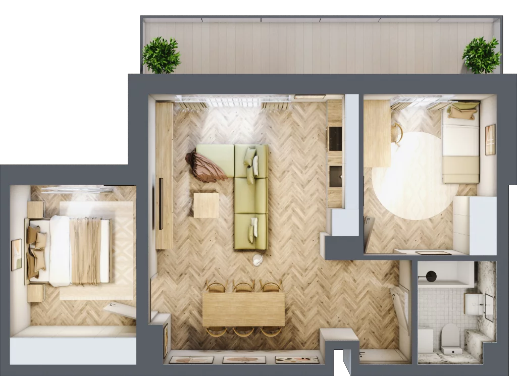 3 pokoje, mieszkanie 56,14 m², piętro 2, oferta nr B2.12, Fokus Bielany, Bielany Wrocławskie, ul. Kolejowa 5