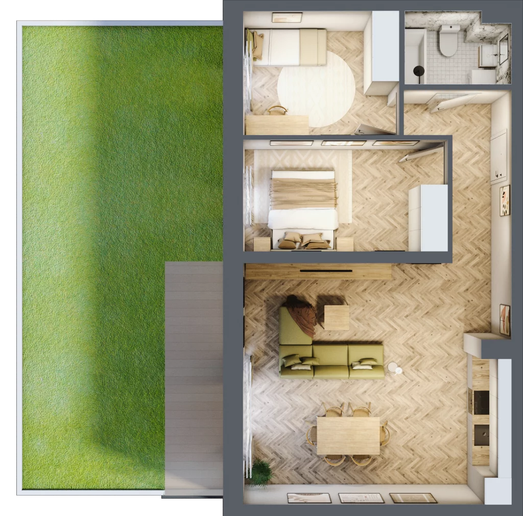 3 pokoje, mieszkanie 63,88 m², parter, oferta nr B2.5, Fokus Bielany, Bielany Wrocławskie, ul. Kolejowa 5