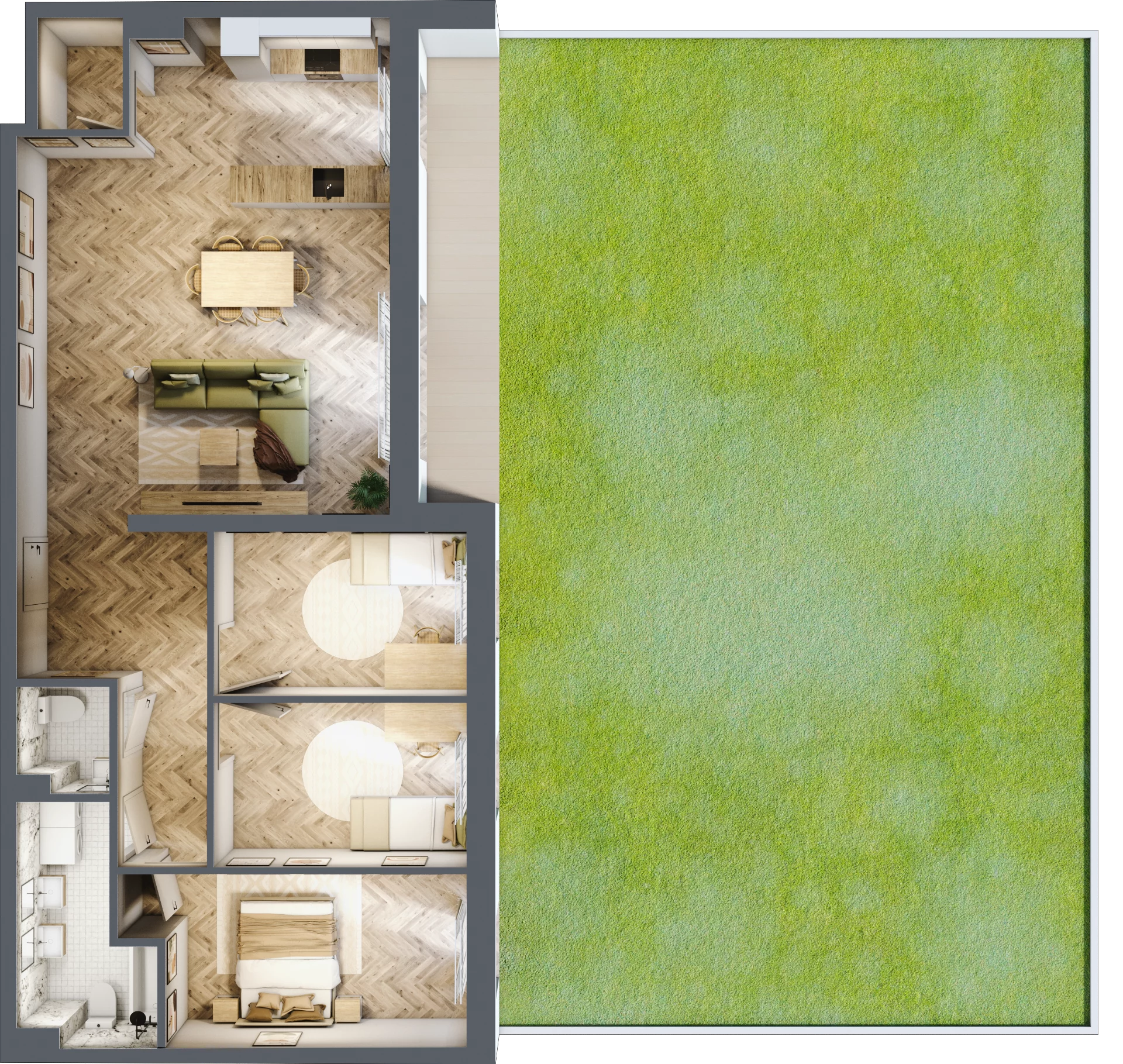 4 pokoje, mieszkanie 98,31 m², parter, oferta nr B2.2, Fokus Bielany, Bielany Wrocławskie, ul. Kolejowa 5
