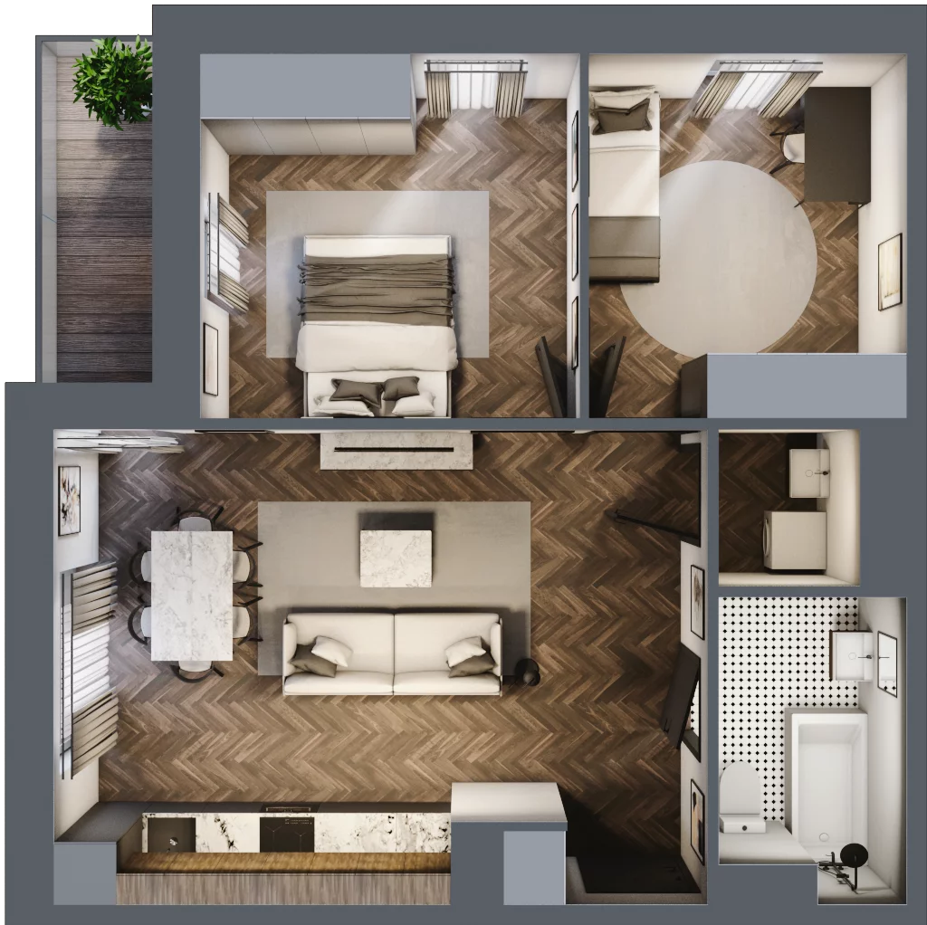 3 pokoje, mieszkanie 58,57 m², piętro 2, oferta nr B1.M22, Sosnovia, Sosnowiec, Dańdówka, ul. Mariana Maliny/Grzybowa