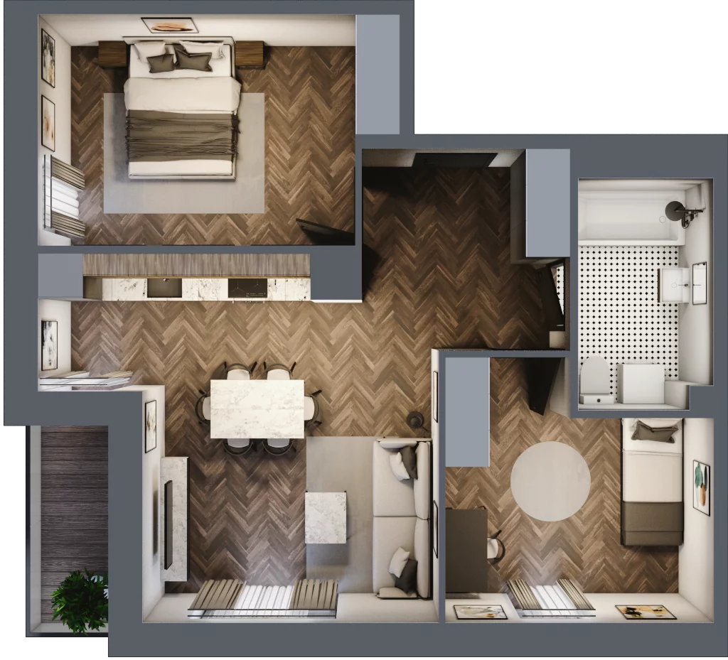3 pokoje, mieszkanie 59,15 m², piętro 2, oferta nr B1.M21, Sosnovia, Sosnowiec, Dańdówka, ul. Mariana Maliny/Grzybowa