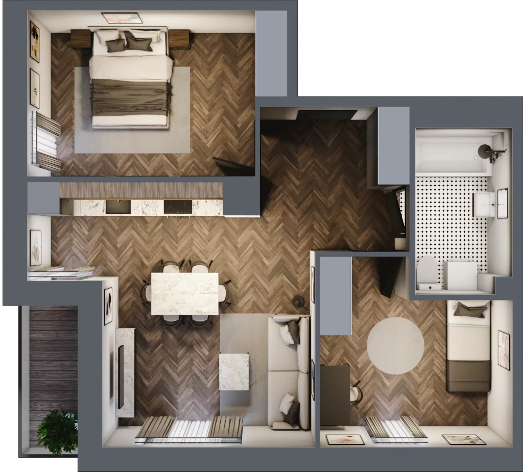 3 pokoje, mieszkanie 59,15 m², piętro 1, oferta nr B1.M13, Sosnovia, Sosnowiec, Dańdówka, ul. Mariana Maliny/Grzybowa