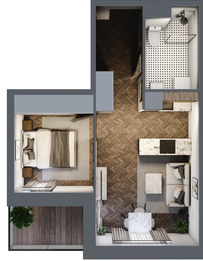 2 pokoje, mieszkanie 36,72 m², piętro 1, oferta nr B1.M8, Sosnovia, Sosnowiec, Dańdówka, ul. Mariana Maliny/Grzybowa