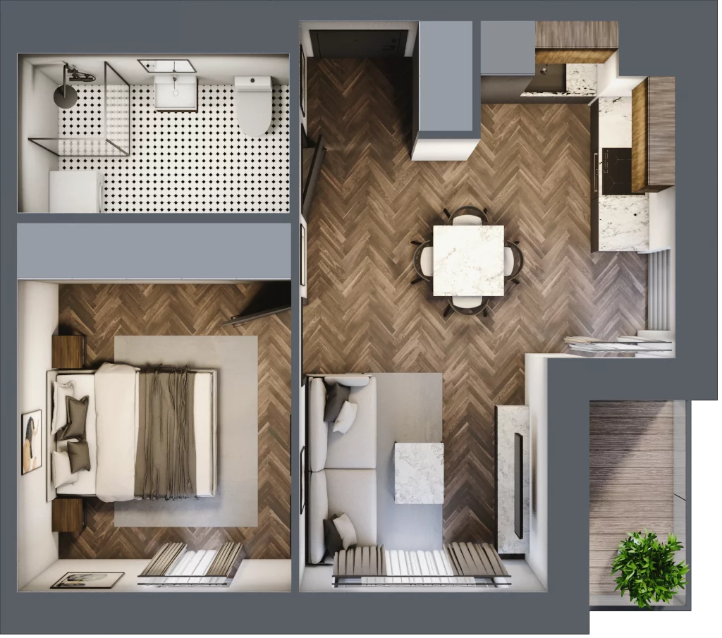 2 pokoje, mieszkanie 39,86 m², piętro 1, oferta nr B1.M12, Sosnovia, Sosnowiec, Dańdówka, ul. Mariana Maliny/Grzybowa
