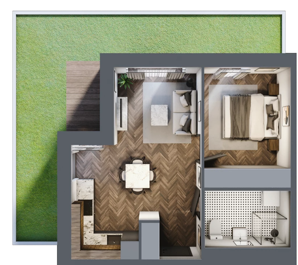 2 pokoje, mieszkanie 40,46 m², parter, oferta nr B1.M3, Sosnovia, Sosnowiec, Dańdówka, ul. Mariana Maliny/Grzybowa