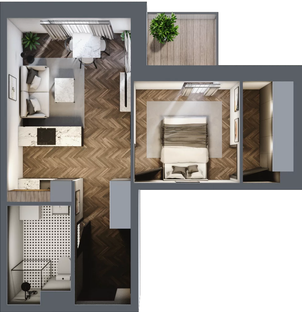 2 pokoje, mieszkanie 40,61 m², piętro 2, oferta nr B1.M23, Sosnovia, Sosnowiec, Dańdówka, ul. Mariana Maliny/Grzybowa