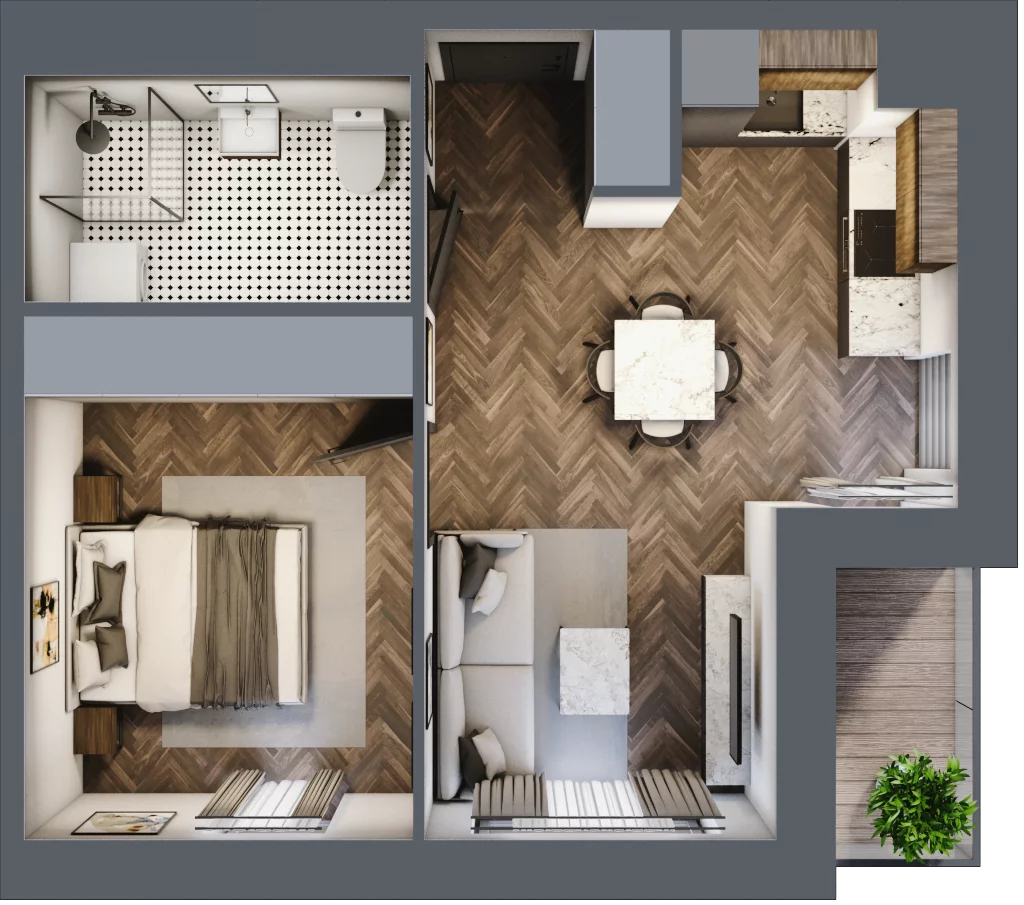 2 pokoje, mieszkanie 39,86 m², piętro 2, oferta nr B1.M20, Sosnovia, Sosnowiec, Dańdówka, ul. Mariana Maliny/Grzybowa
