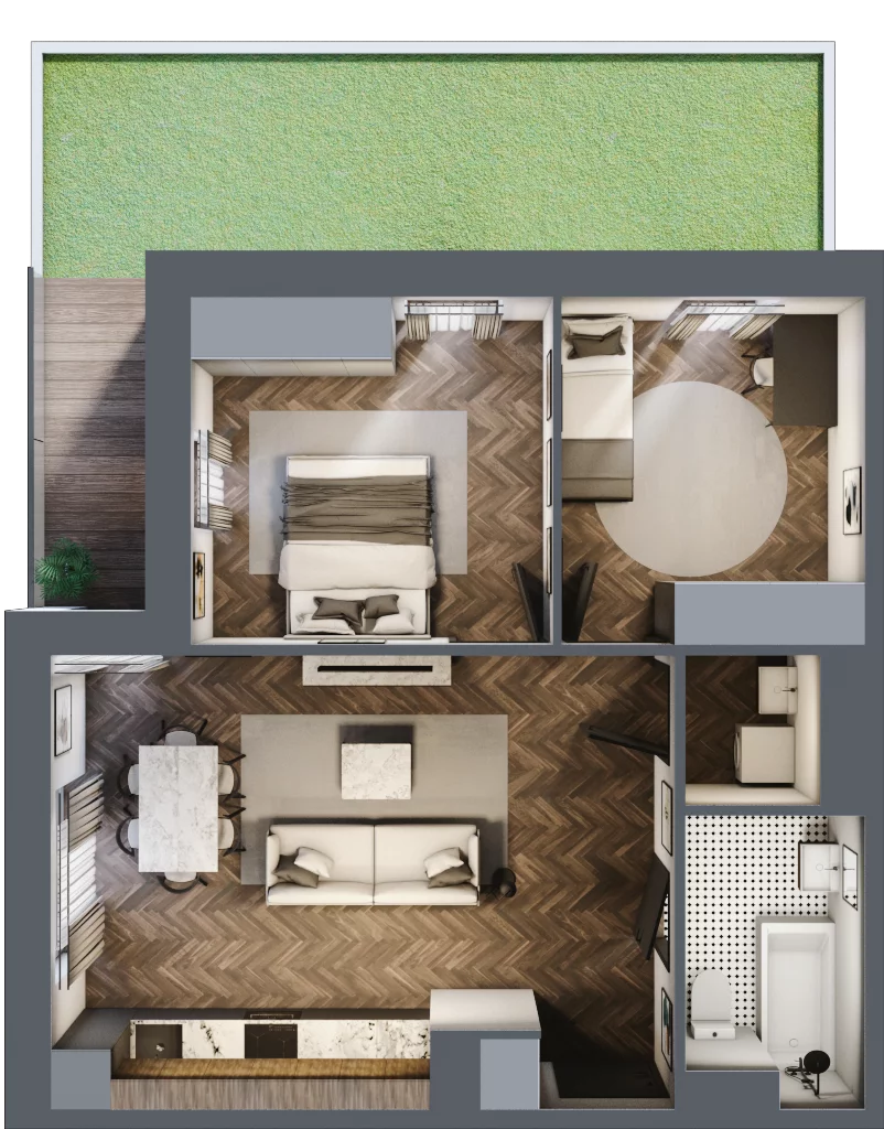 3 pokoje, mieszkanie 58,59 m², parter, oferta nr B1.M6, Sosnovia, Sosnowiec, Dańdówka, ul. Mariana Maliny/Grzybowa