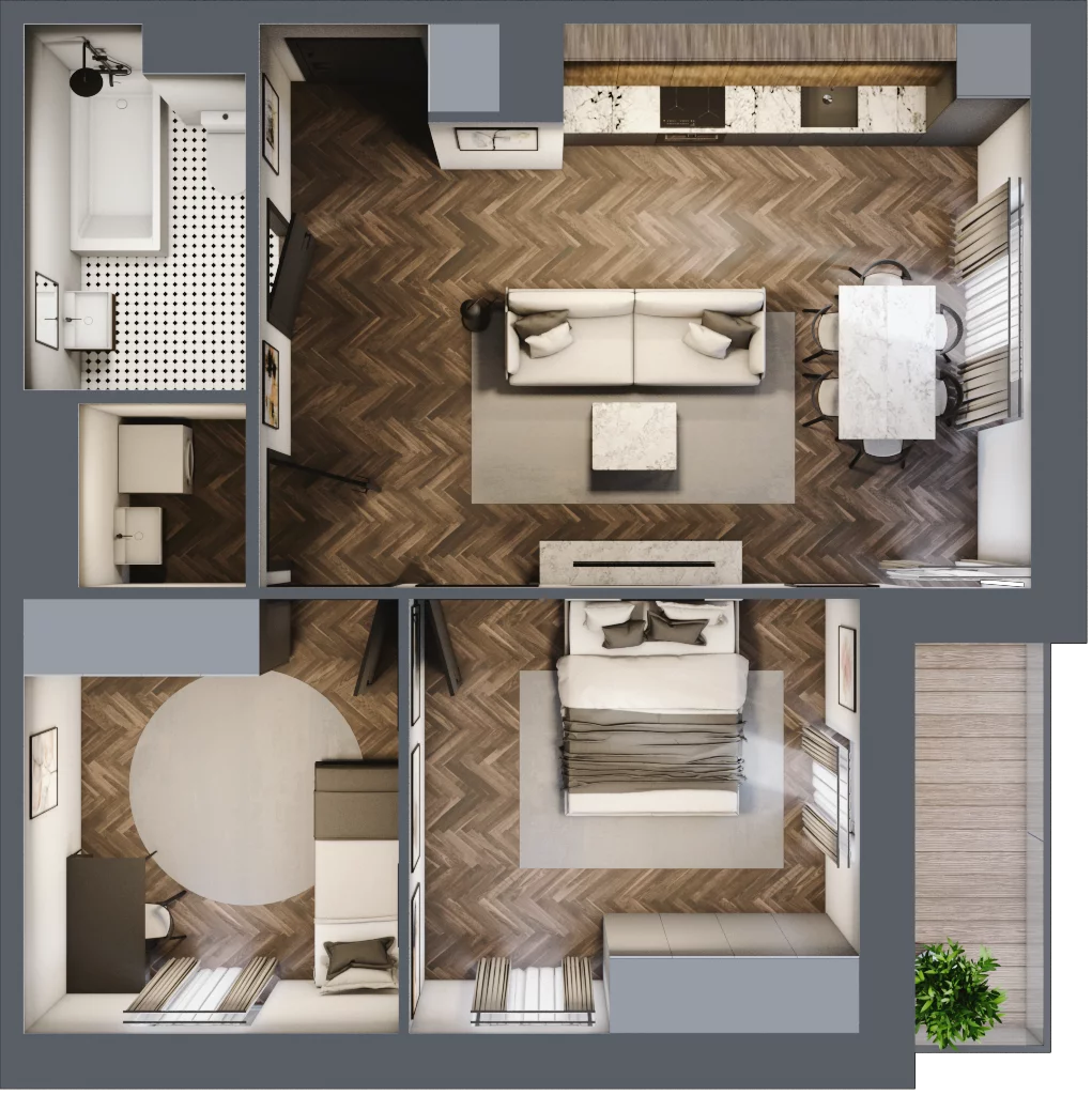 3 pokoje, mieszkanie 58,67 m², piętro 2, oferta nr B2.M20, Sosnovia, Sosnowiec, Dańdówka, ul. Mariana Maliny/Grzybowa