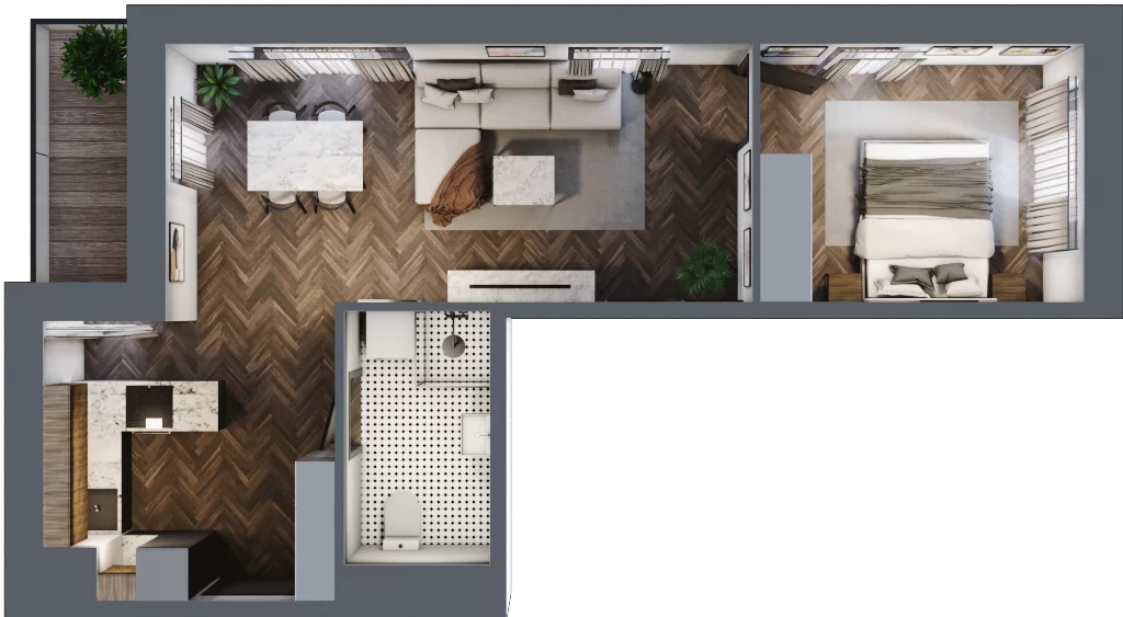 2 pokoje, mieszkanie 46,07 m², piętro 1, oferta nr B2.M11, Sosnovia, Sosnowiec, Dańdówka, ul. Mariana Maliny/Grzybowa