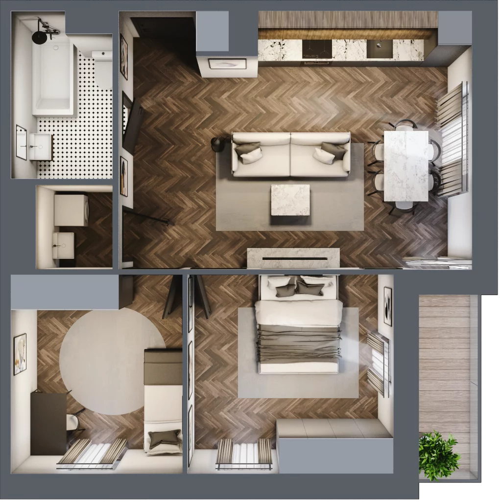3 pokoje, mieszkanie 58,67 m², piętro 1, oferta nr B2.M13, Sosnovia, Sosnowiec, Dańdówka, ul. Mariana Maliny/Grzybowa