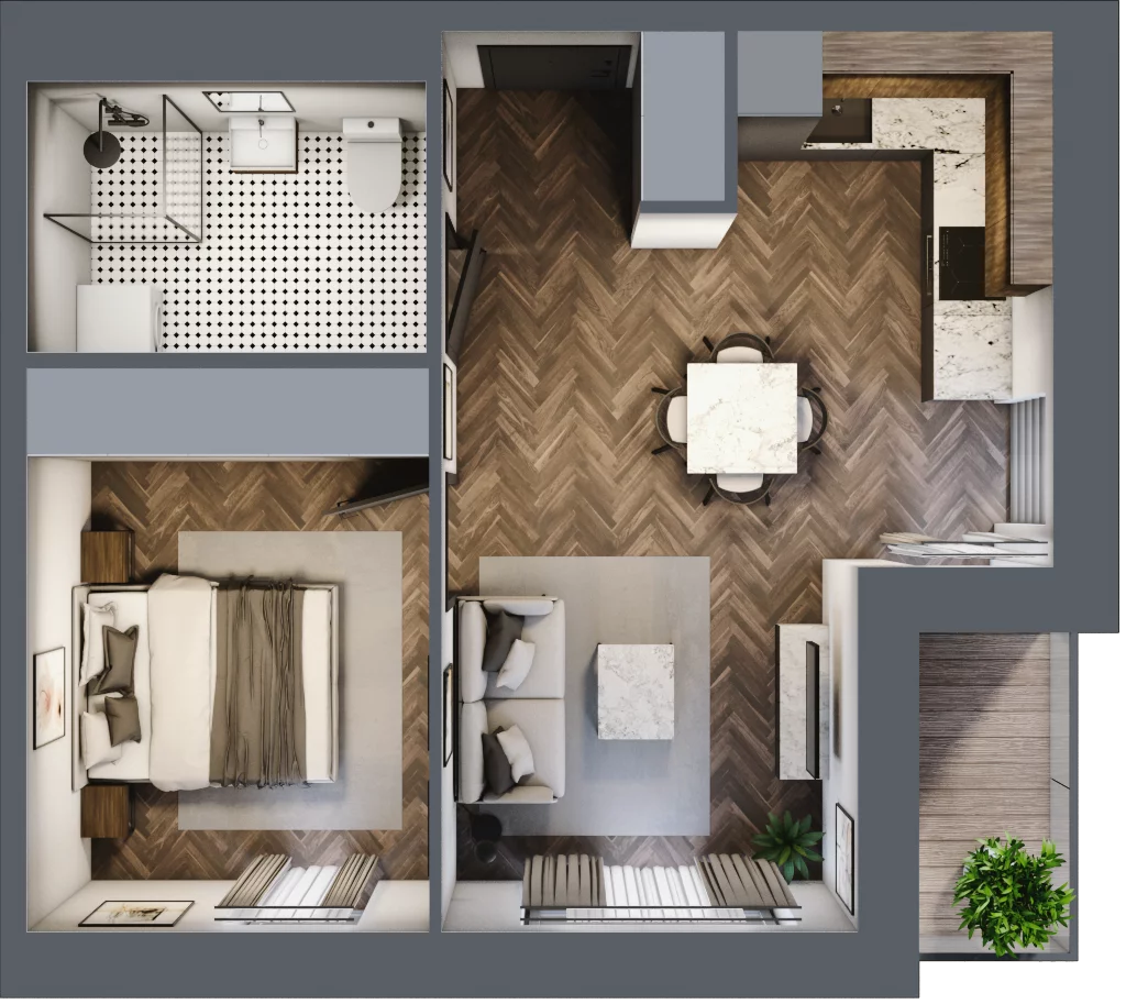 2 pokoje, mieszkanie 40,51 m², piętro 3, oferta nr B3.M24, Sosnovia, Sosnowiec, Dańdówka, ul. Mariana Maliny/Grzybowa