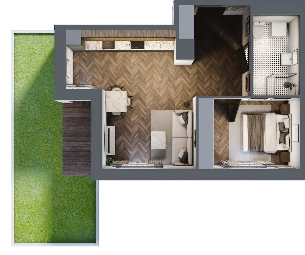 2 pokoje, mieszkanie 46,77 m², parter, oferta nr B3.M2, Sosnovia, Sosnowiec, Dańdówka, ul. Mariana Maliny/Grzybowa