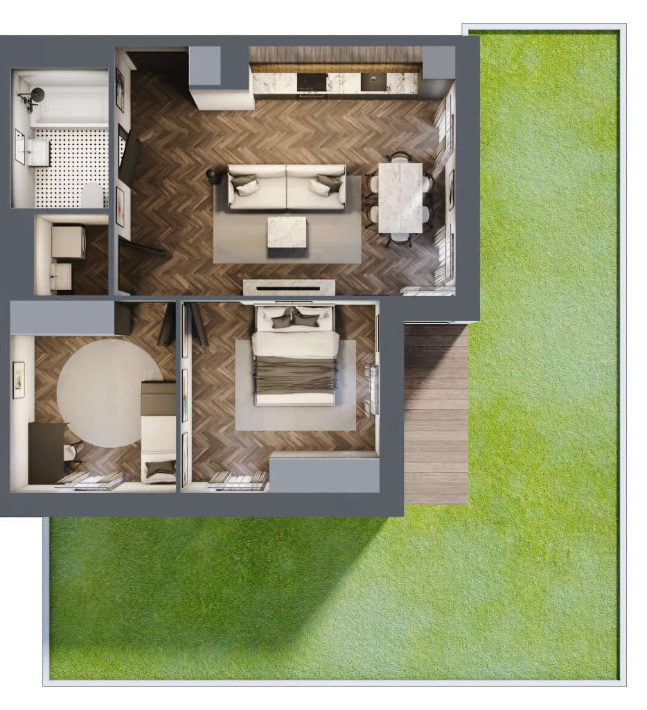 3 pokoje, mieszkanie 58,29 m², parter, oferta nr B3.M5, Sosnovia, Sosnowiec, Dańdówka, ul. Mariana Maliny/Grzybowa