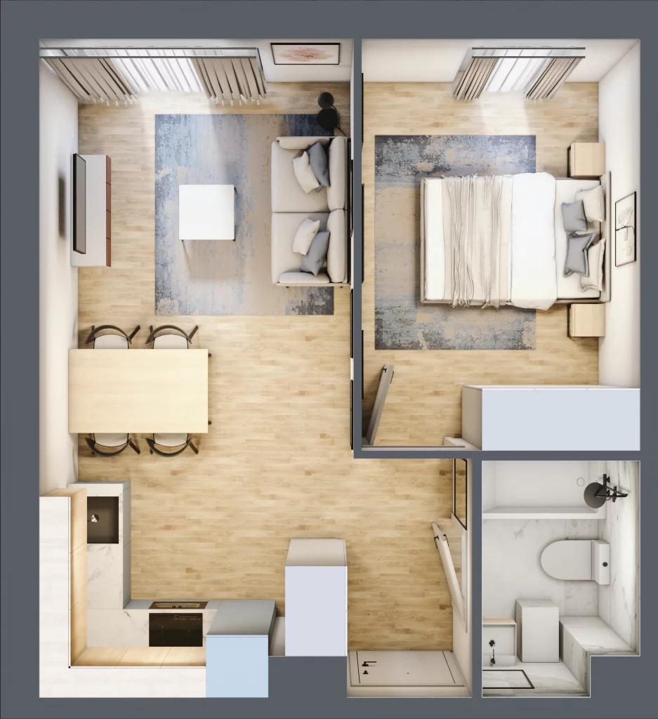 2 pokoje, mieszkanie 35,83 m², piętro 2, oferta nr B’.16, Osiedle Maureska, Toruń, Wrzosy, JAR, ul. Konrada Grasera 2 / Strobanda 6