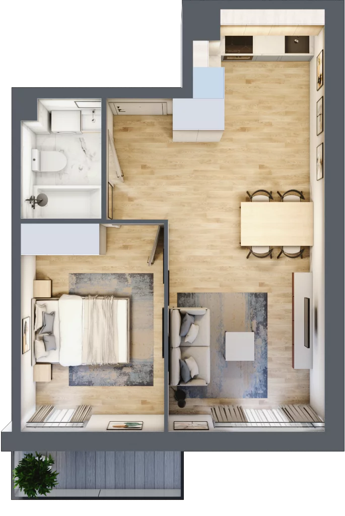 2 pokoje, mieszkanie 40,19 m², piętro 3, oferta nr B’.20, Osiedle Maureska, Toruń, Wrzosy, JAR, ul. Konrada Grasera 2 / Strobanda 6