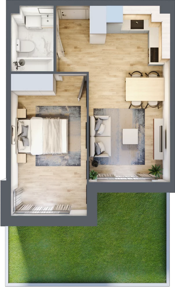 2 pokoje, mieszkanie 38,91 m², parter, oferta nr C.26, Osiedle Maureska, Toruń, Wrzosy, JAR, ul. Konrada Grasera 2 / Strobanda 6