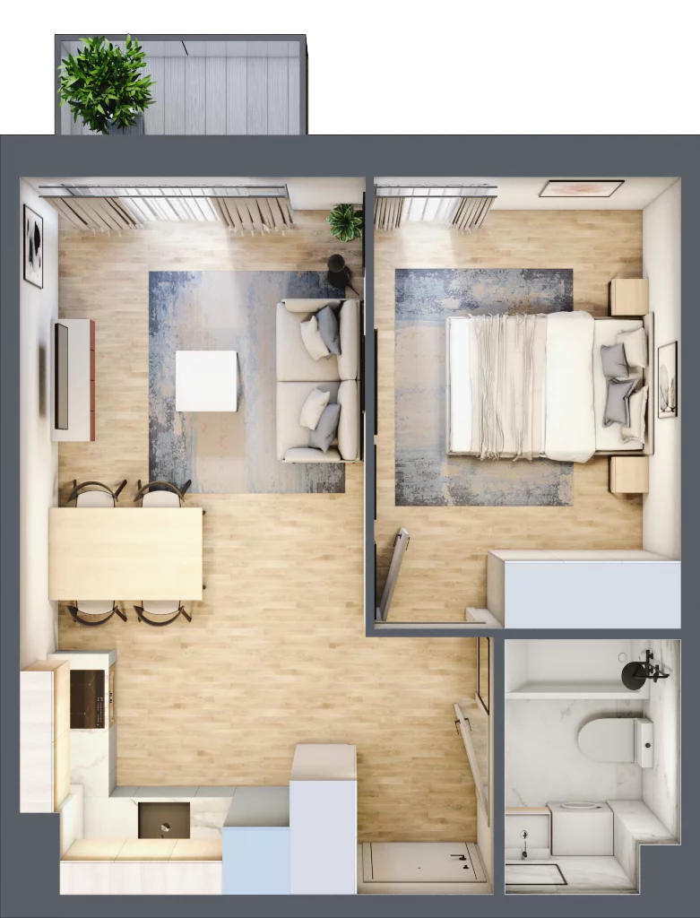 2 pokoje, mieszkanie 36,30 m², piętro 1, oferta nr C.31, Osiedle Maureska, Toruń, Wrzosy, JAR, ul. Konrada Grasera 2 / Strobanda 6