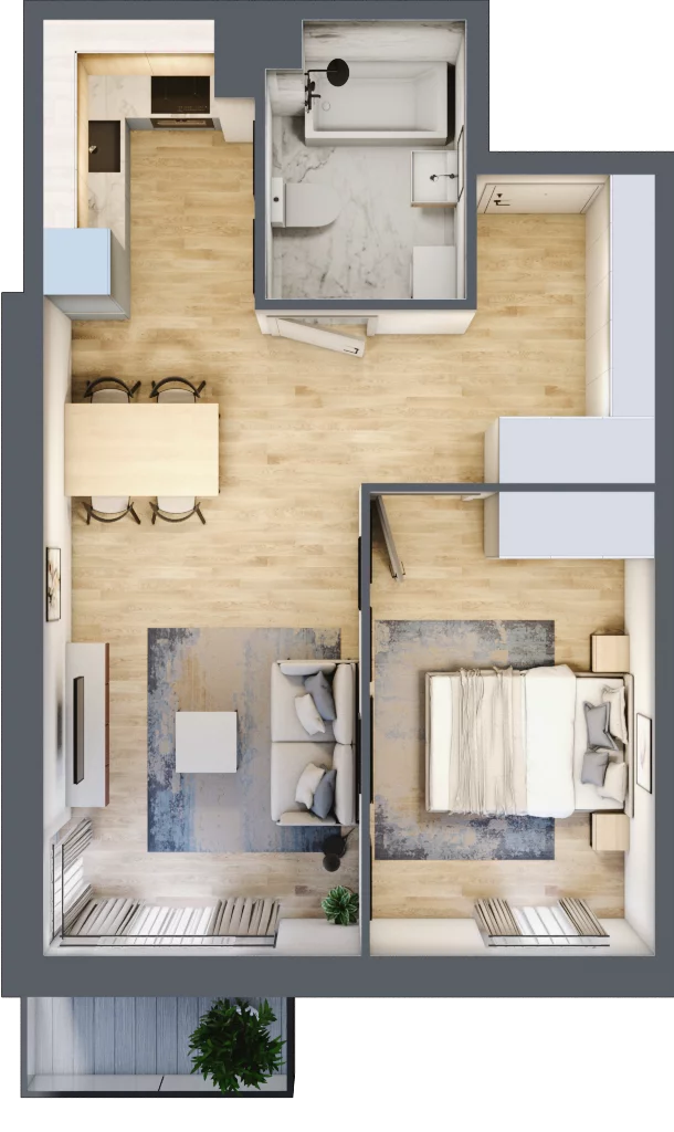 2 pokoje, mieszkanie 43,05 m², piętro 3, oferta nr C.21, Osiedle Maureska, Toruń, Wrzosy, JAR, ul. Konrada Grasera 2 / Strobanda 6