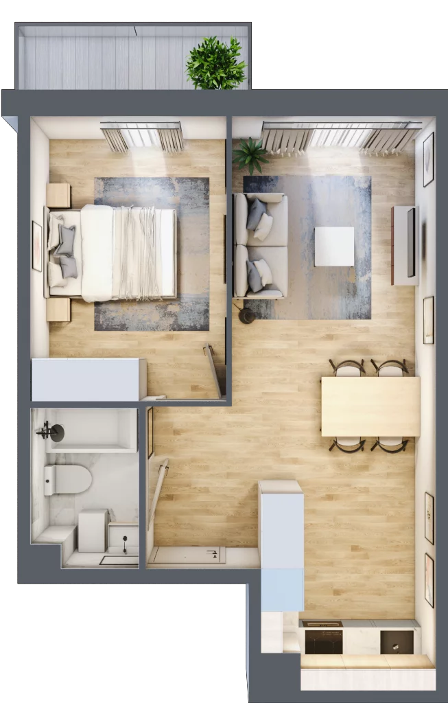 2 pokoje, mieszkanie 39,34 m², piętro 3, oferta nr D.46, Osiedle Maureska, Toruń, Wrzosy, JAR, ul. Konrada Grasera 2 / Strobanda 6