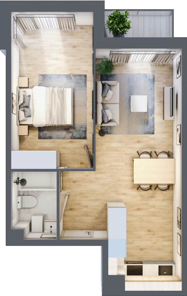 2 pokoje, mieszkanie 42,68 m², piętro 2, oferta nr D.36, Osiedle Maureska, Toruń, Wrzosy, JAR, ul. Konrada Grasera 2 / Strobanda 6