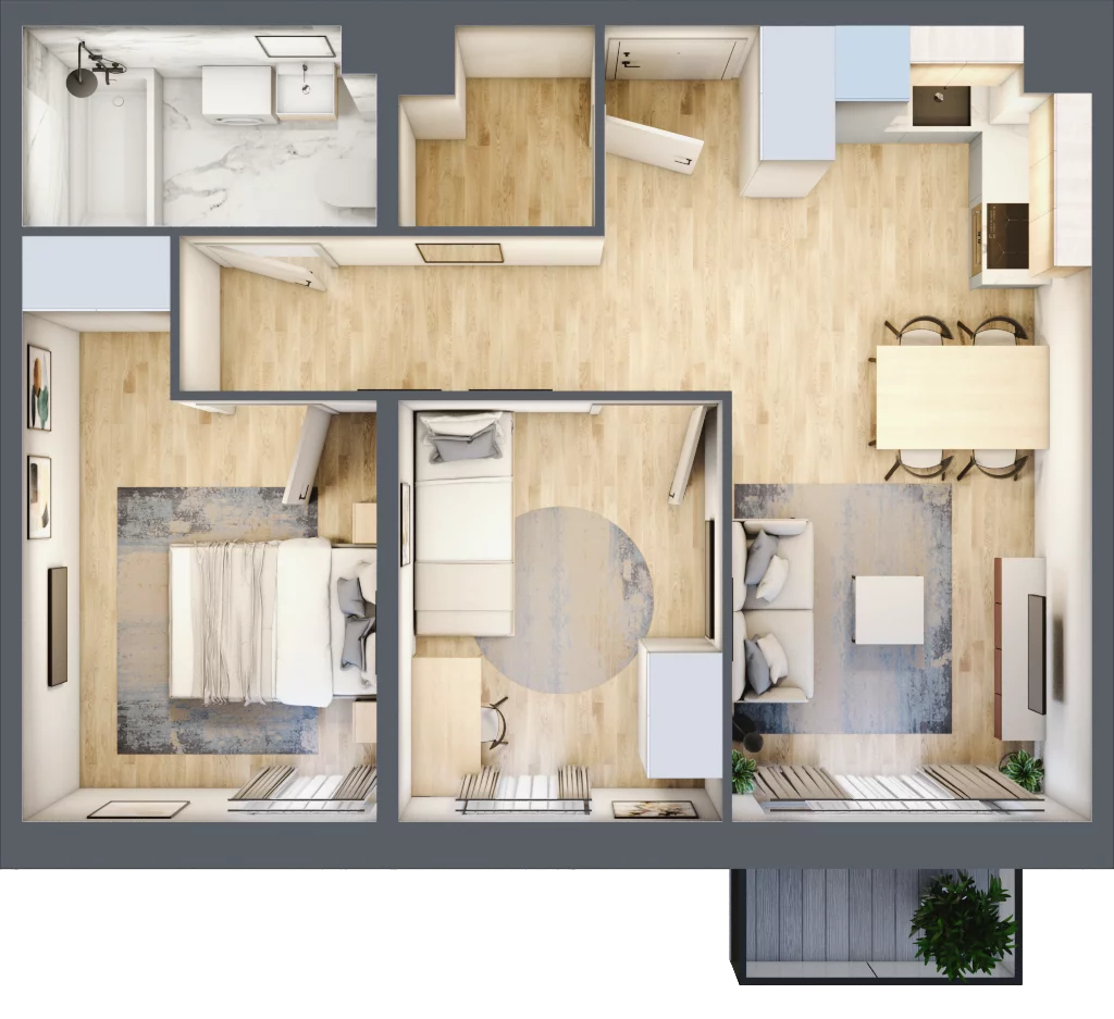 3 pokoje, mieszkanie 51,75 m², piętro 1, oferta nr D.6, Osiedle Maureska, Toruń, Wrzosy, JAR, ul. Konrada Grasera 2 / Strobanda 6
