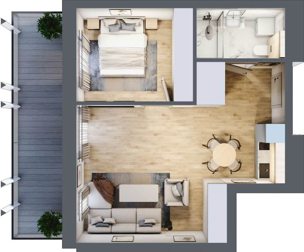 2 pokoje, apartament inwestycyjny 44,12 m², piętro 1, oferta nr C.107, Perłowa Przystań Sianożęty etap III, Sianożęty, ul. Sztormowa