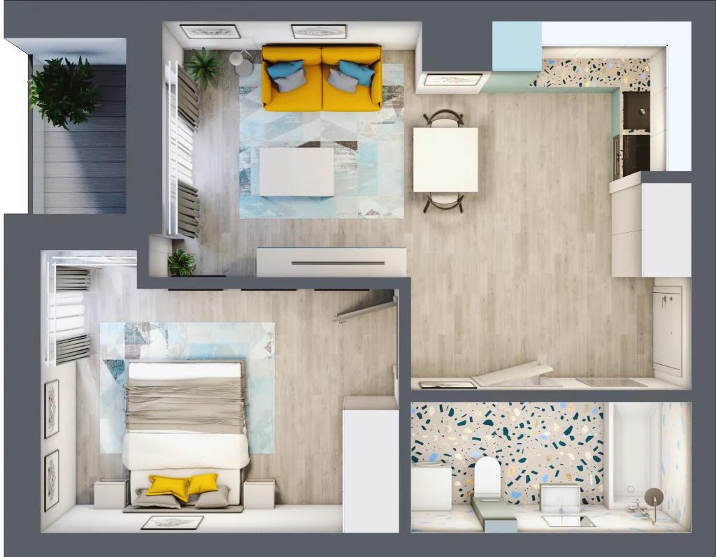 2 pokoje, mieszkanie 42,55 m², piętro 2, oferta nr C.94, Apartamenty Dębowa, Łódź, Górna, Górniak, ul. Dębowa 1