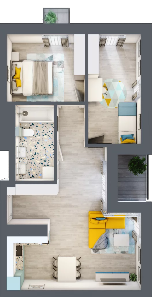 3 pokoje, mieszkanie 58,38 m², piętro 1, oferta nr C.87, Apartamenty Dębowa, Łódź, Górna, Górniak, ul. Dębowa 1
