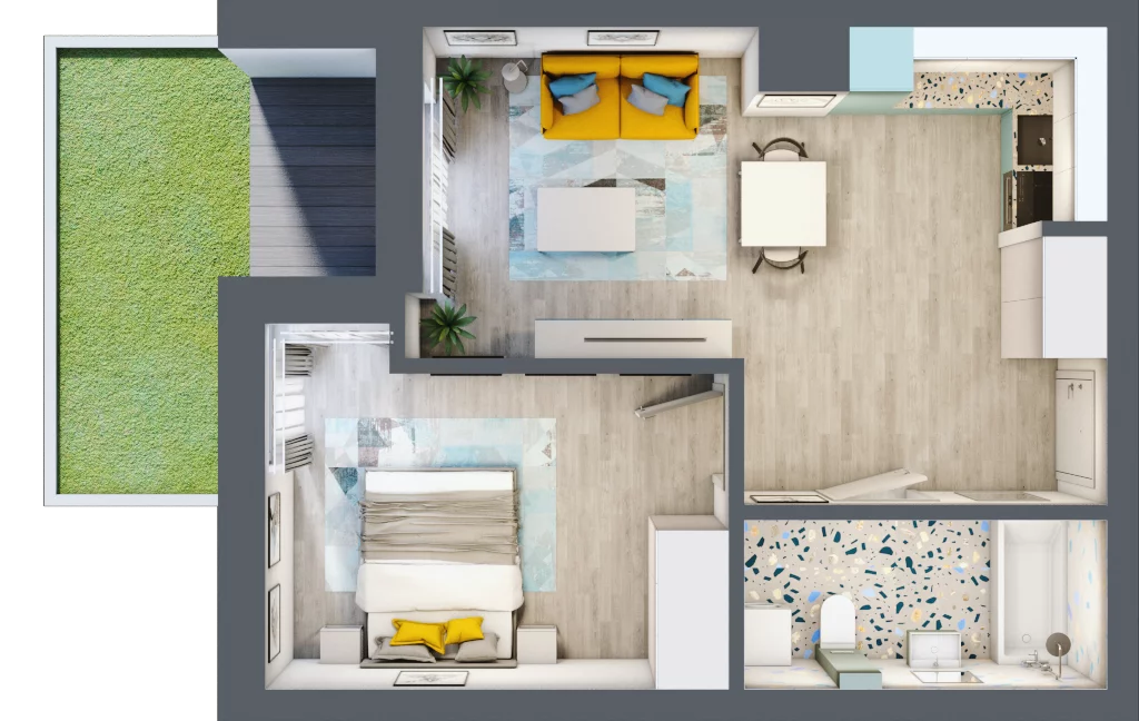 2 pokoje, mieszkanie 43,00 m², parter, oferta nr C.82, Apartamenty Dębowa, Łódź, Górna, Górniak, ul. Dębowa 1