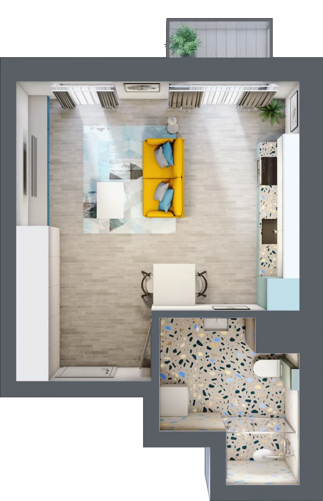 1 pokój, mieszkanie 32,42 m², piętro 4, oferta nr B.73, Apartamenty Dębowa, Łódź, Górna, Górniak, ul. Dębowa 1