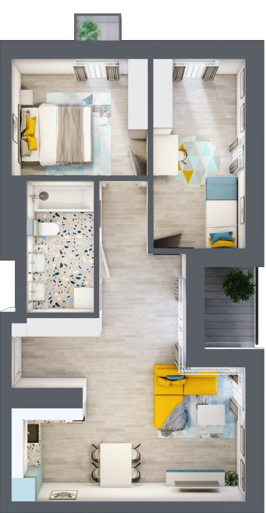 3 pokoje, mieszkanie 58,28 m², piętro 2, oferta nr C.96, Apartamenty Dębowa, Łódź, Górna, Górniak, ul. Dębowa 1