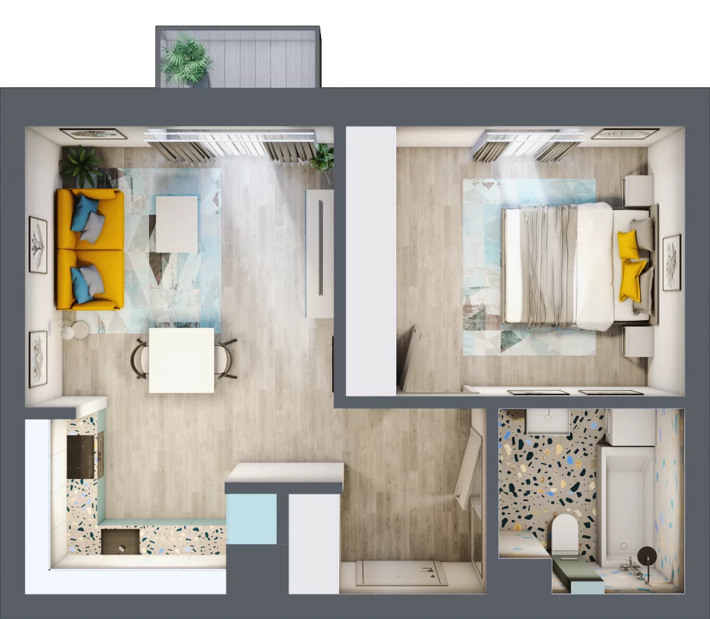 2 pokoje, mieszkanie 41,46 m², piętro 4, oferta nr C.126, Apartamenty Dębowa, Łódź, Górna, Górniak, ul. Dębowa 1