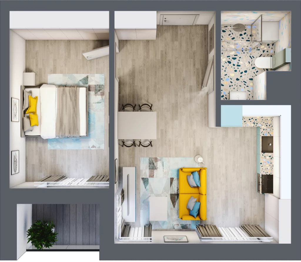 2 pokoje, mieszkanie 44,89 m², piętro 2, oferta nr C.100, Apartamenty Dębowa, Łódź, Górna, Górniak, ul. Dębowa 1