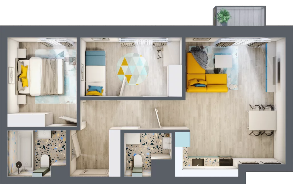 3 pokoje, mieszkanie 57,51 m², piętro 2, oferta nr C.97, Apartamenty Dębowa, Łódź, Górna, Górniak, ul. Dębowa 1