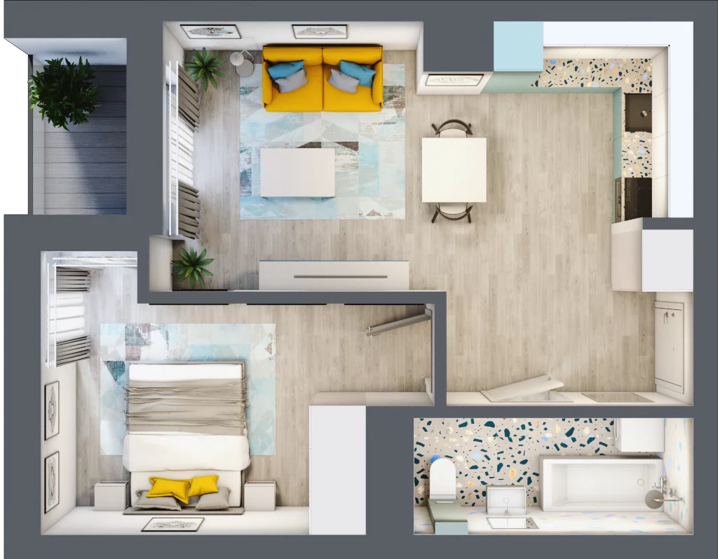 2 pokoje, mieszkanie 41,96 m², piętro 4, oferta nr B.70, Apartamenty Dębowa, Łódź, Górna, Górniak, ul. Dębowa 1