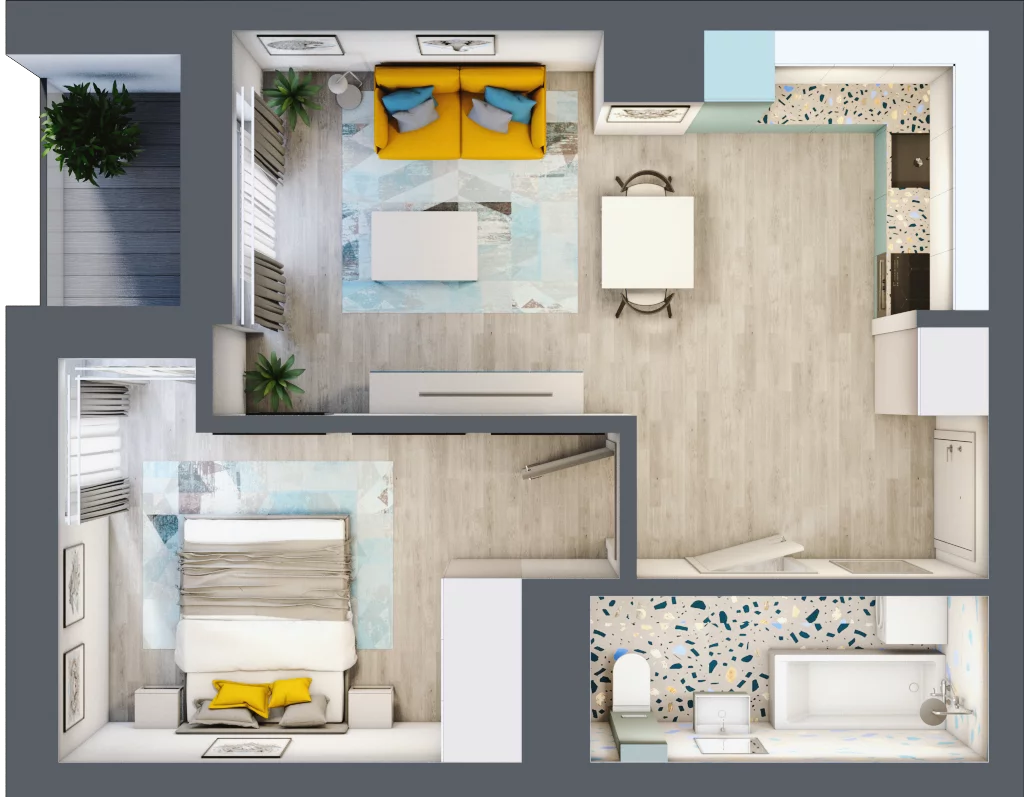 2 pokoje, mieszkanie 42,07 m², piętro 1, oferta nr B.40, Apartamenty Dębowa, Łódź, Górna, Górniak, ul. Dębowa 1