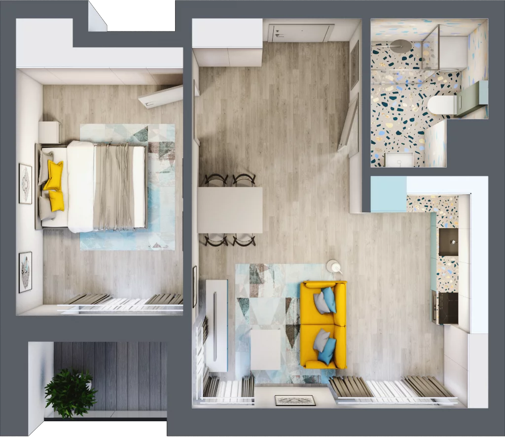 2 pokoje, mieszkanie 43,88 m², piętro 1, oferta nr C.93, Apartamenty Dębowa, Łódź, Górna, Górniak, ul. Dębowa 1