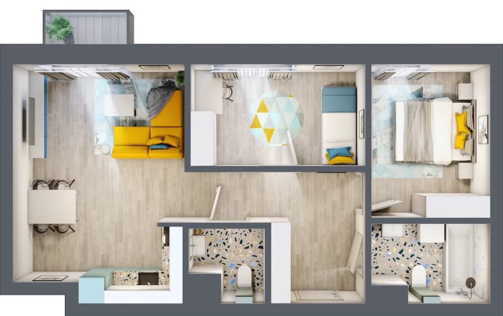 3 pokoje, mieszkanie 57,80 m², piętro 1, oferta nr B.49, Apartamenty Dębowa, Łódź, Górna, Górniak, ul. Dębowa 1