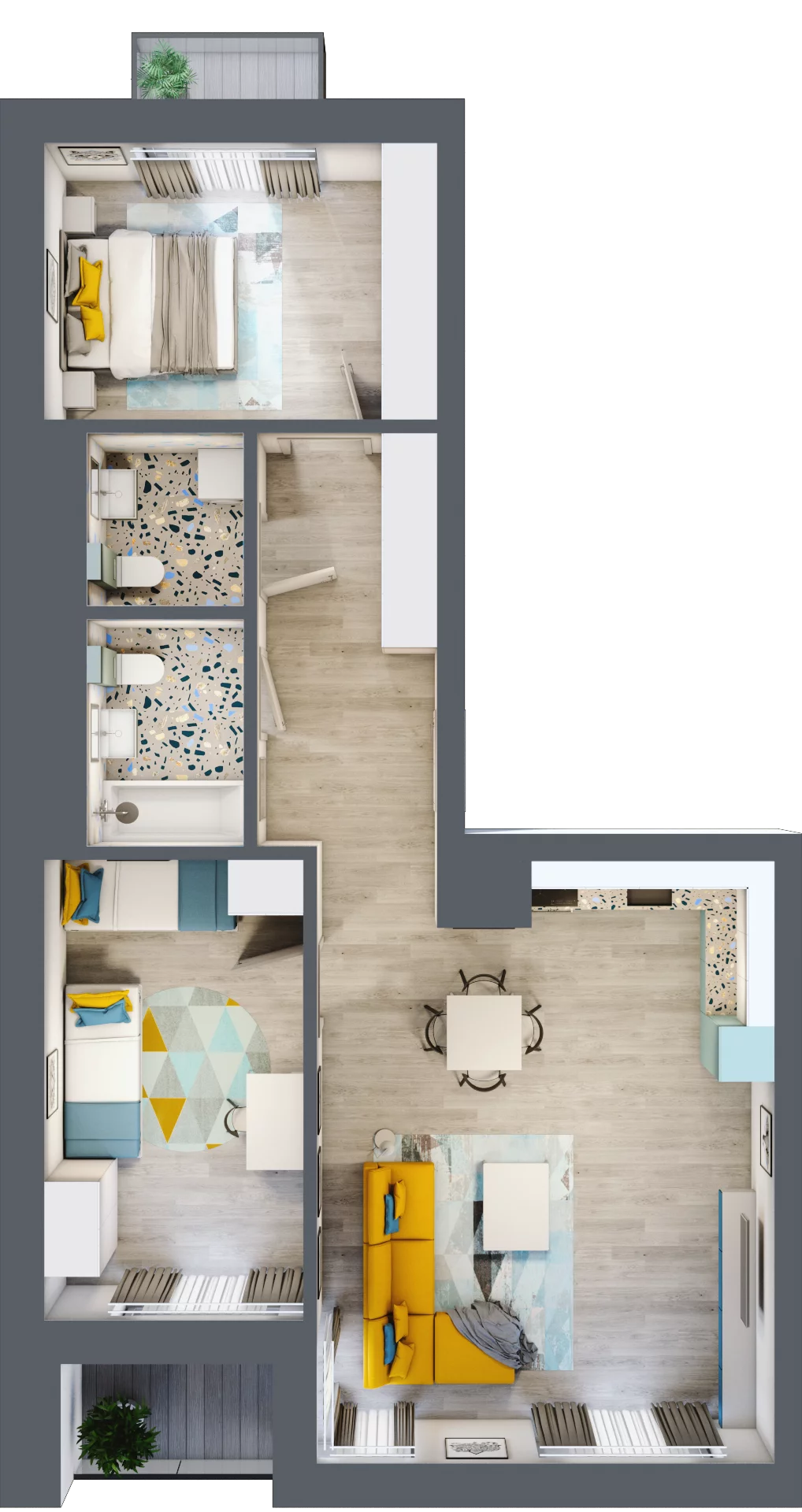 3 pokoje, mieszkanie 75,15 m², piętro 2, oferta nr B.58, Apartamenty Dębowa, Łódź, Górna, Górniak, ul. Dębowa 1