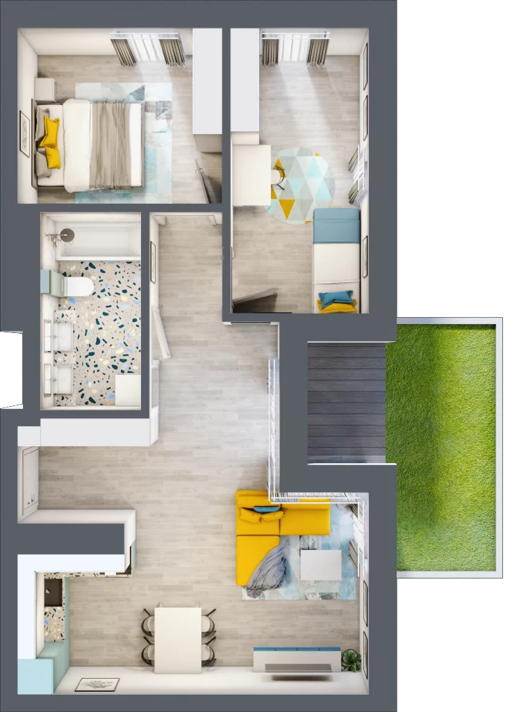 3 pokoje, mieszkanie 58,70 m², parter, oferta nr C.84, Apartamenty Dębowa, Łódź, Górna, Górniak, ul. Dębowa 1