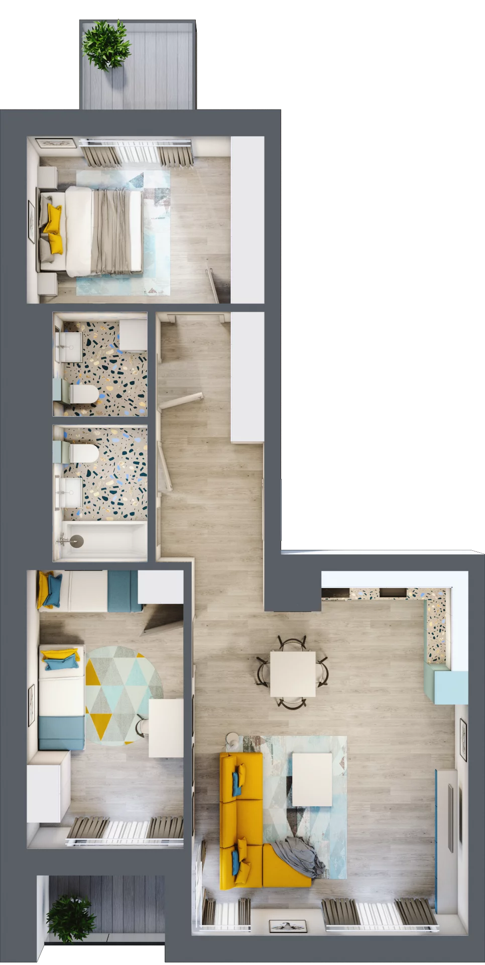3 pokoje, mieszkanie 74,71 m², piętro 1, oferta nr B.48, Apartamenty Dębowa, Łódź, Górna, Górniak, ul. Dębowa 1
