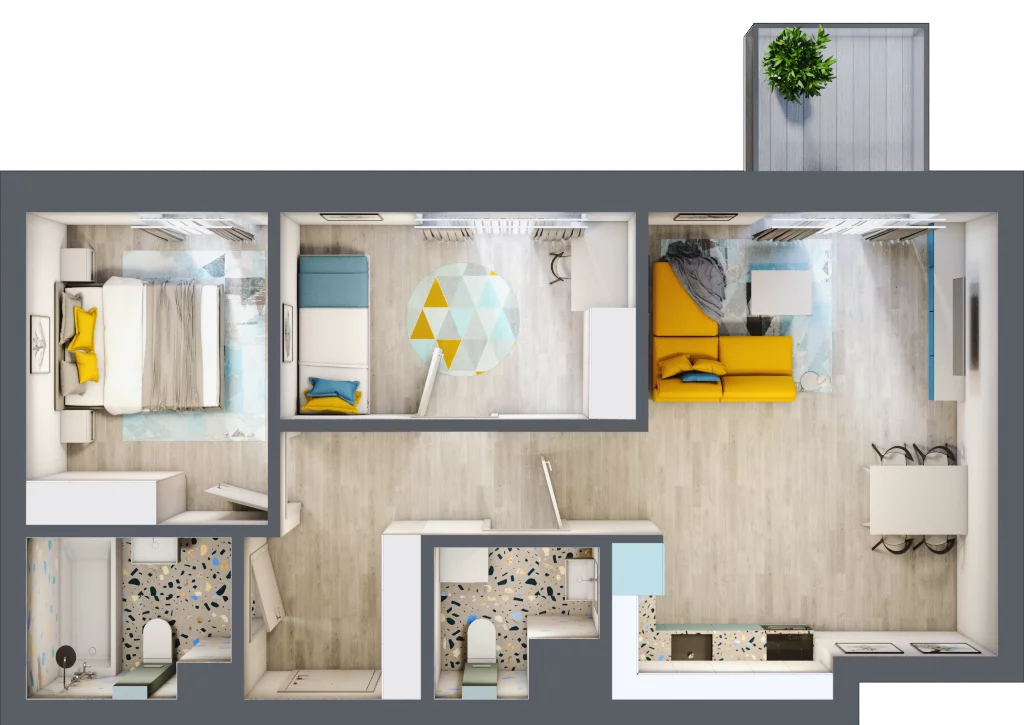 3 pokoje, mieszkanie 57,60 m², piętro 1, oferta nr C.88, Apartamenty Dębowa, Łódź, Górna, Górniak, ul. Dębowa 1