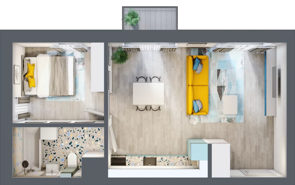 2 pokoje, mieszkanie 45,84 m², piętro 3, oferta nr B.61, Apartamenty Dębowa, Łódź, Górna, Górniak, ul. Dębowa 1