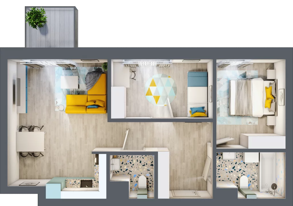 3 pokoje, mieszkanie 57,78 m², piętro 2, oferta nr B.59, Apartamenty Dębowa, Łódź, Górna, Górniak, ul. Dębowa 1