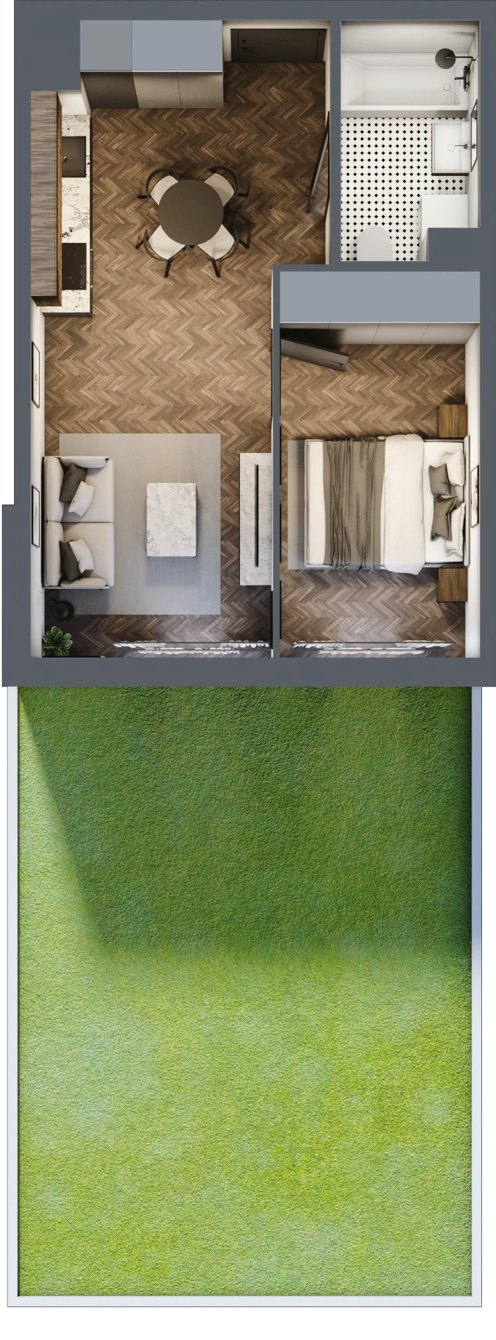 2 pokoje, mieszkanie 37,04 m², parter, oferta nr C026, Zielono MI II, Warszawa, Mokotów, Siekierki, ul. Polska 10