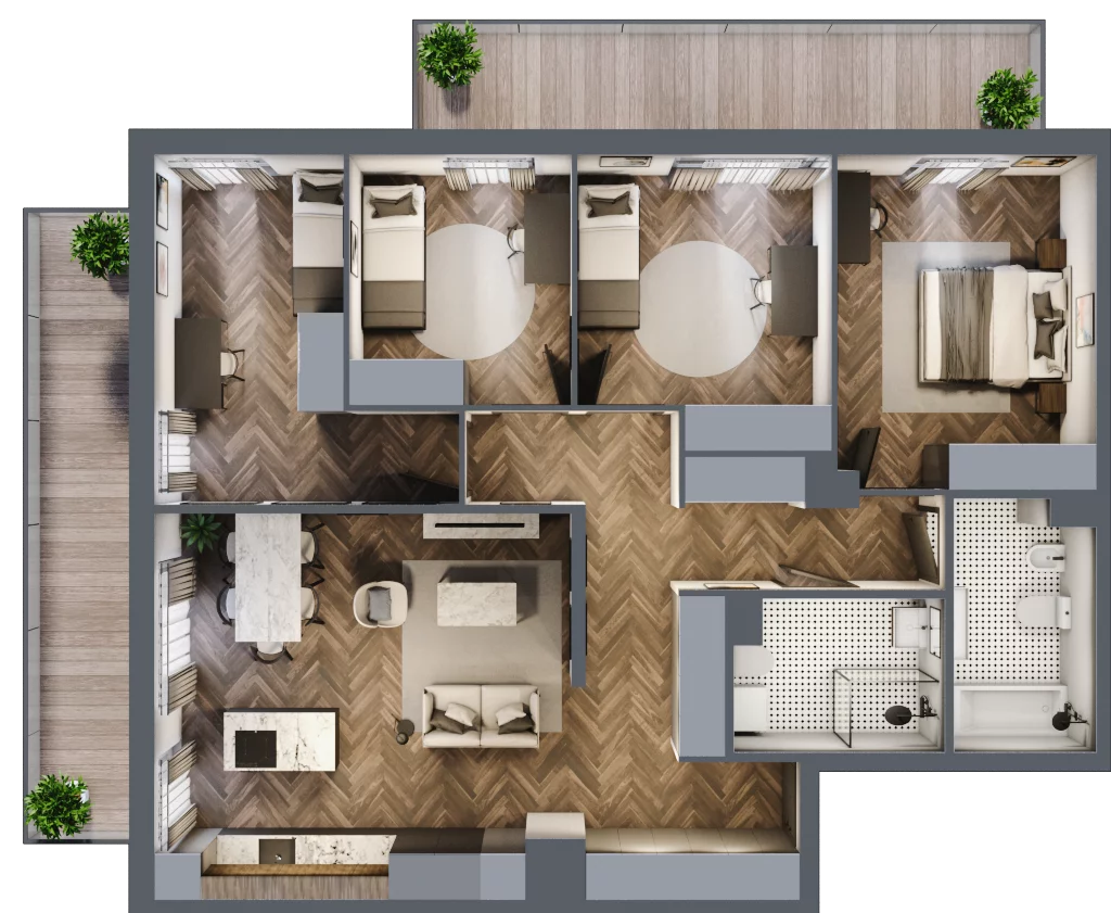 5 pokoi, mieszkanie 108,02 m², piętro 1, oferta nr D005, Zielono MI II, Warszawa, Mokotów, Siekierki, ul. Polska 10
