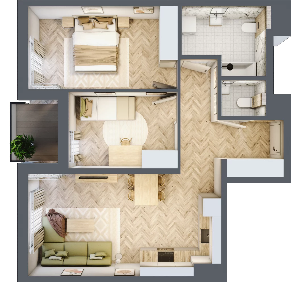 3 pokoje, mieszkanie 60,94 m², piętro 2, oferta nr A-19, Podgórki Tynieckie, Kraków, Dębniki, Sidzina, ul. Podgórki Tynieckie
